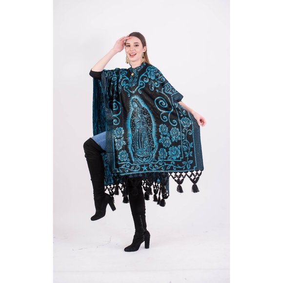 Mexican Our Lady of Guadalupe Poncho Turquoise - Picture 4 of 5